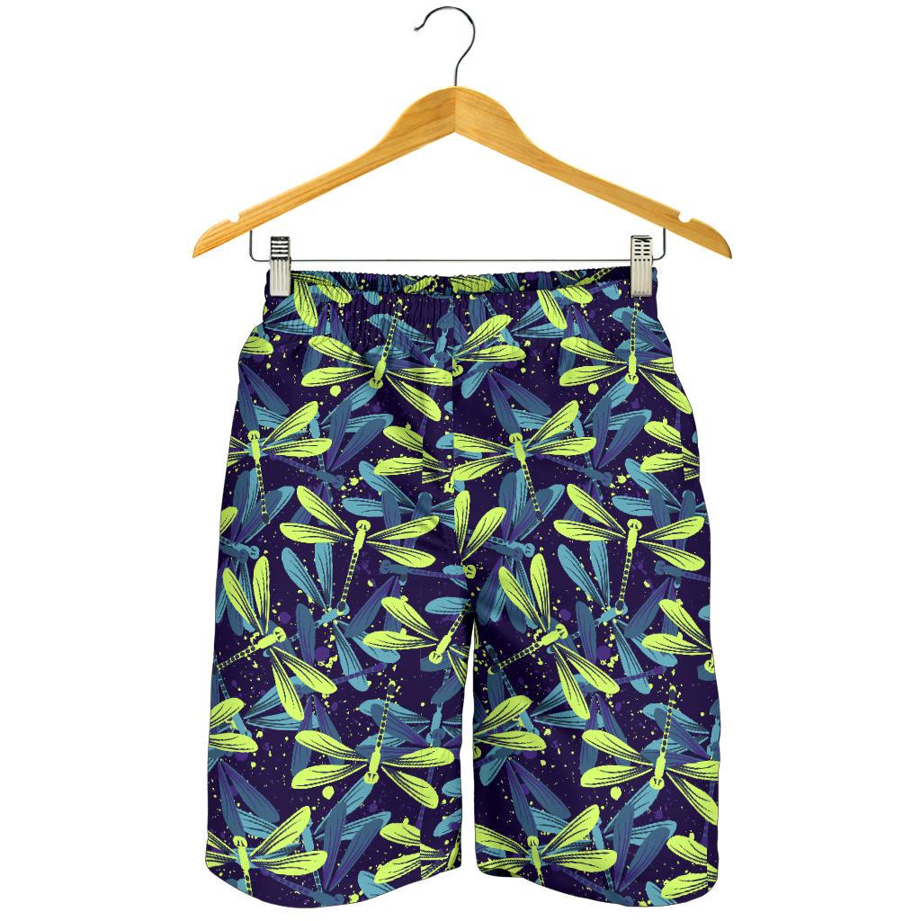 Dragonfly Lime Blue Print Pattern Mens Shorts-JTAMIGO.COM