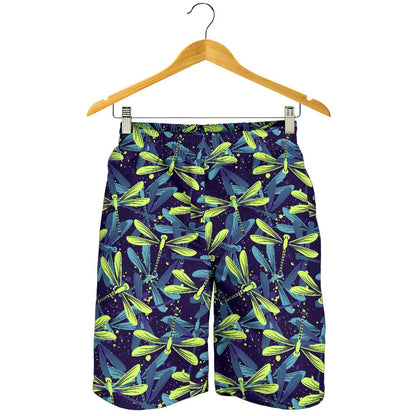 Dragonfly Lime Blue Print Pattern Mens Shorts-JTAMIGO.COM