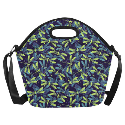 Dragonfly Lime Blue Print Pattern Neoprene Lunch Bag (Model 1669)(Large)-JTAMIGO.COM