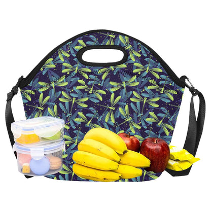Dragonfly Lime Blue Print Pattern Neoprene Lunch Bag (Model 1669)(Large)-JTAMIGO.COM
