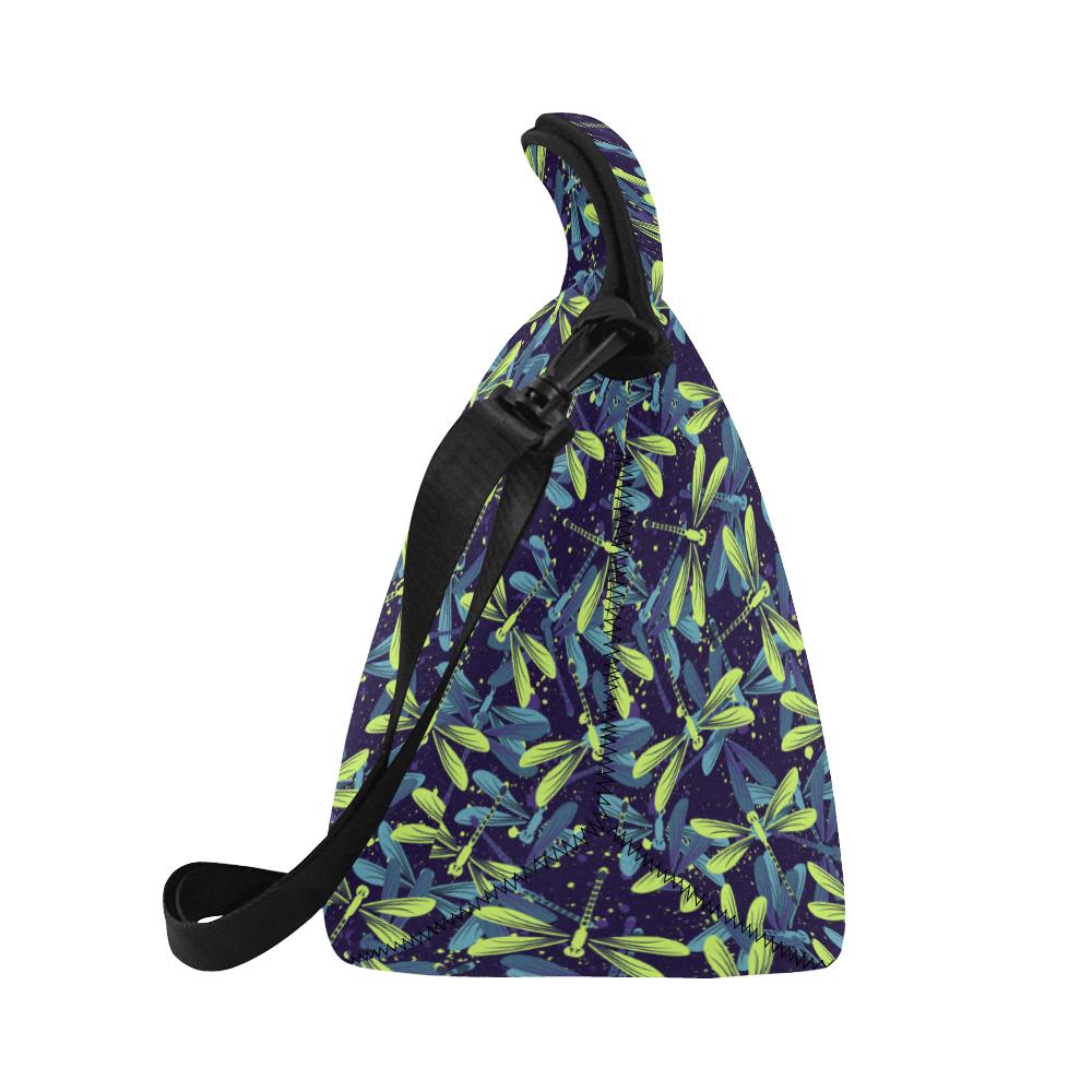 Dragonfly Lime Blue Print Pattern Neoprene Lunch Bag (Model 1669)(Large)-JTAMIGO.COM