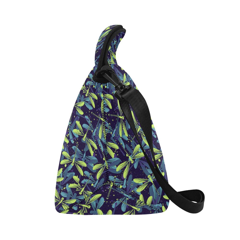 Dragonfly Lime Blue Print Pattern Neoprene Lunch Bag (Model 1669)(Large)-JTAMIGO.COM
