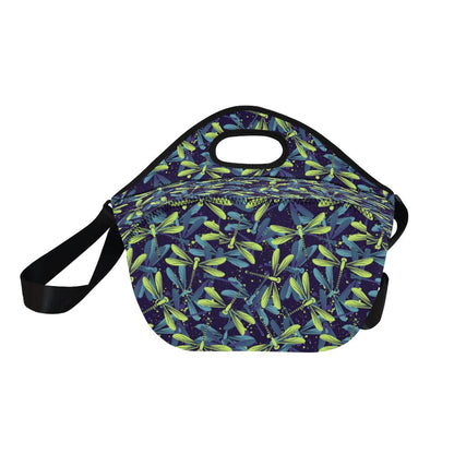 Dragonfly Lime Blue Print Pattern Neoprene Lunch Bag (Model 1669)(Large)-JTAMIGO.COM