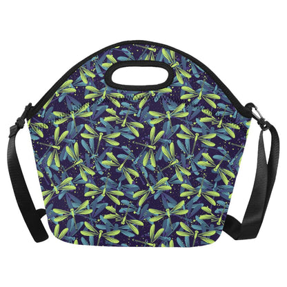 Dragonfly Lime Blue Print Pattern Neoprene Lunch Bag (Model 1669)(Large)-JTAMIGO.COM