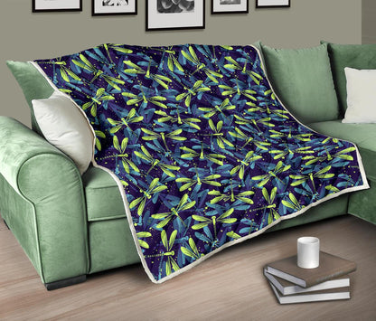 Dragonfly Lime Blue Print Pattern Premium Quilt-JTAMIGO.COM