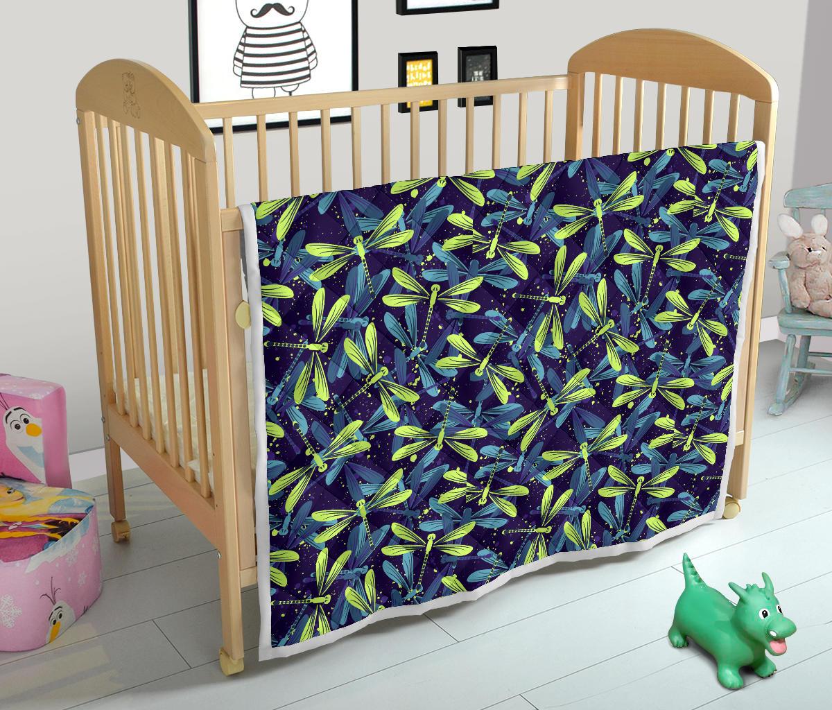 Dragonfly Lime Blue Print Pattern Premium Quilt-JTAMIGO.COM