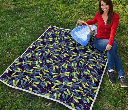 Dragonfly Lime Blue Print Pattern Premium Quilt-JTAMIGO.COM