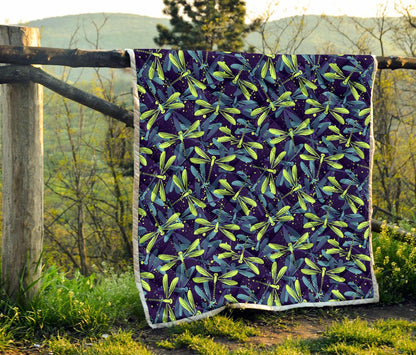 Dragonfly Lime Blue Print Pattern Premium Quilt-JTAMIGO.COM