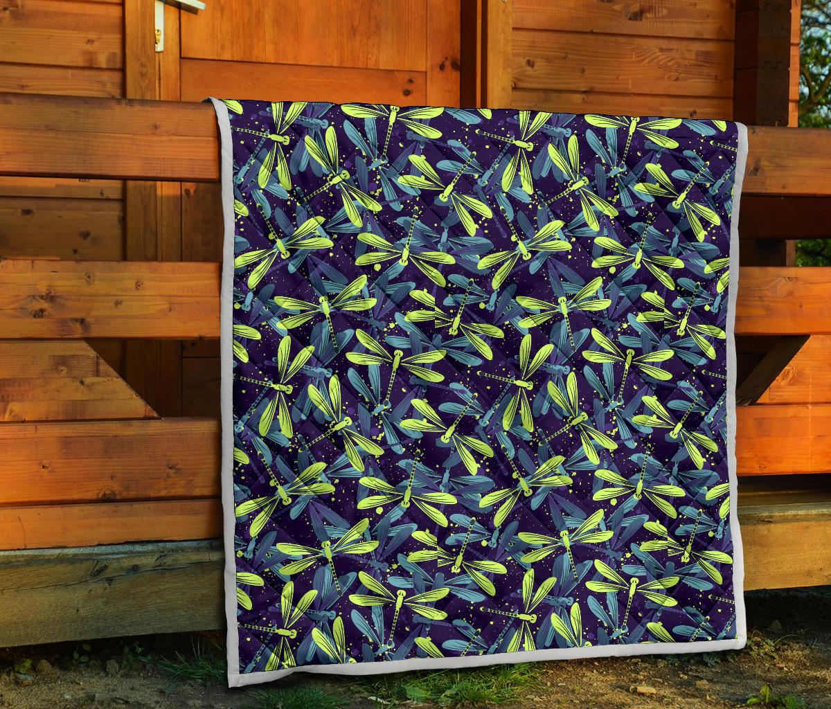 Dragonfly Lime Blue Print Pattern Premium Quilt-JTAMIGO.COM