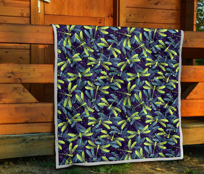 Dragonfly Lime Blue Print Pattern Premium Quilt-JTAMIGO.COM