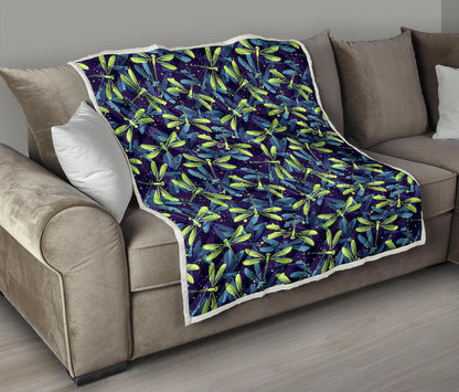 Dragonfly Lime Blue Print Pattern Premium Quilt-JTAMIGO.COM