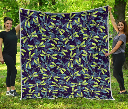 Dragonfly Lime Blue Print Pattern Premium Quilt-JTAMIGO.COM