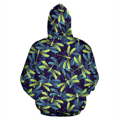 Dragonfly Lime Blue Print Pattern Pullover Hoodie