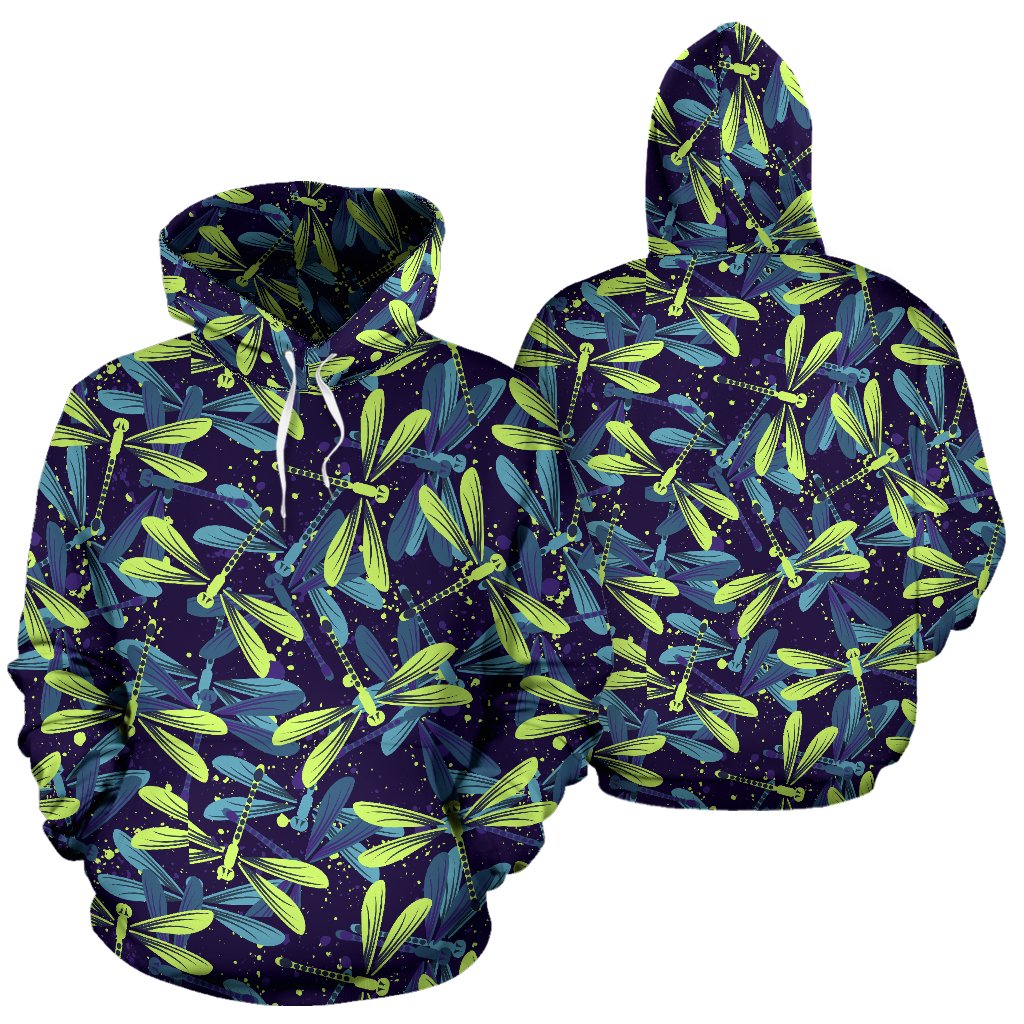 Dragonfly Lime Blue Print Pattern Pullover Hoodie