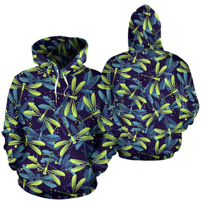Dragonfly Lime Blue Print Pattern Pullover Hoodie