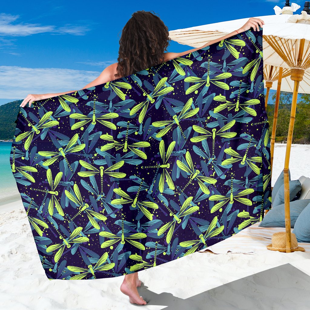 Dragonfly Lime Blue Print Pattern Sarong Pareo Wrap