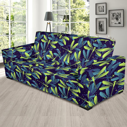 Dragonfly Lime Blue Print Pattern Sofa Slipcover-JTAMIGO.COM