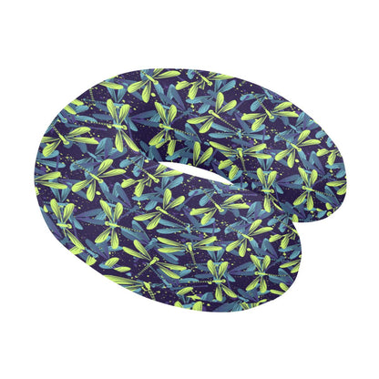 Dragonfly Lime Blue Print Pattern U-Shaped Travel Neck Pillow-JTAMIGO.COM