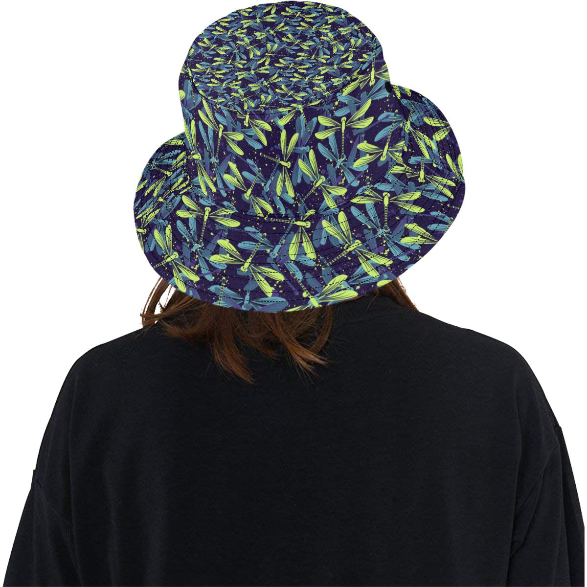 Dragonfly Lime Blue Print Pattern Unisex Bucket Hat