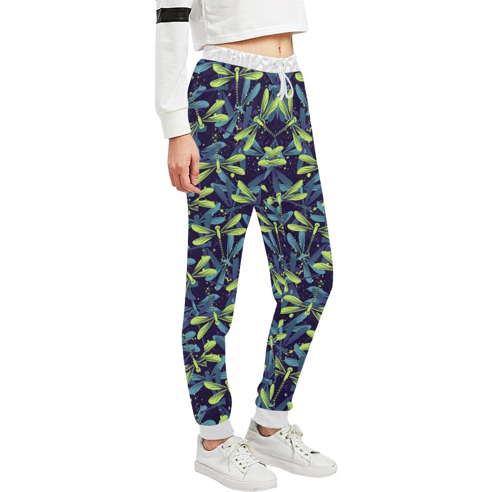 Dragonfly Lime Blue Print Pattern Unisex Casual Sweatpants (Model L11)-JTAMIGO.COM