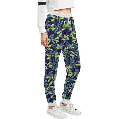 Dragonfly Lime Blue Print Pattern Unisex Casual Sweatpants (Model L11)-JTAMIGO.COM