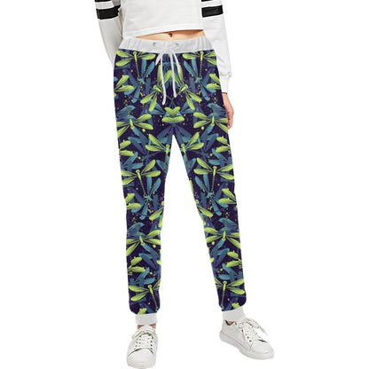 Dragonfly Lime Blue Print Pattern Unisex Casual Sweatpants (Model L11)-JTAMIGO.COM