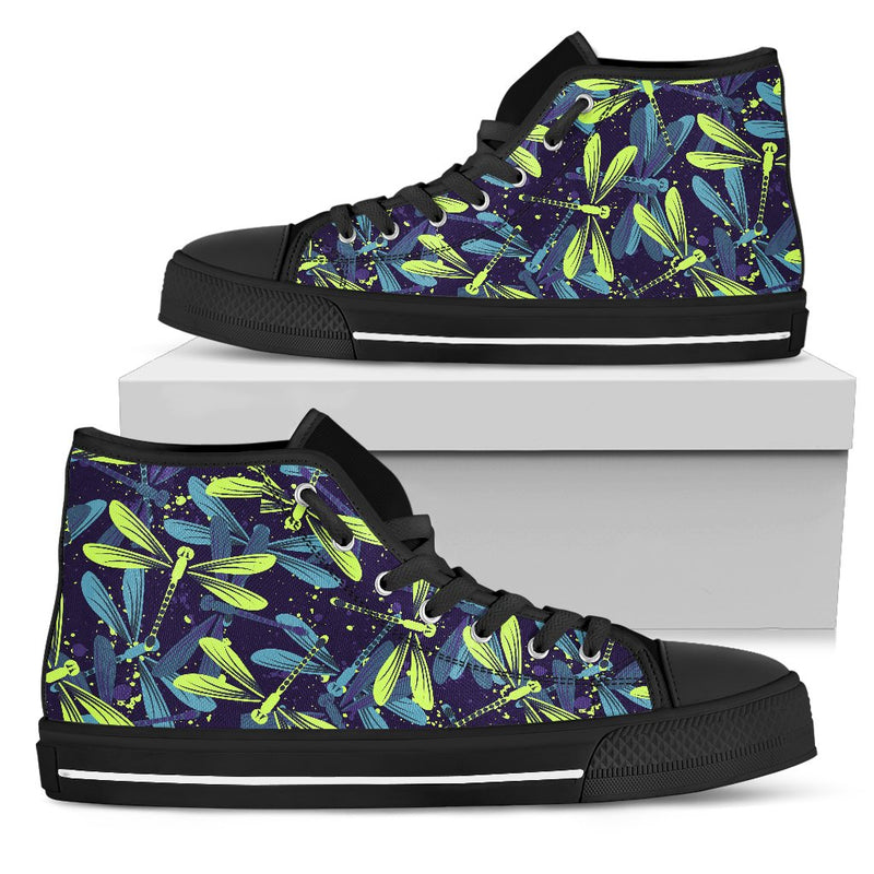 Dragonfly Lime Blue Print Pattern Women High Top Shoes