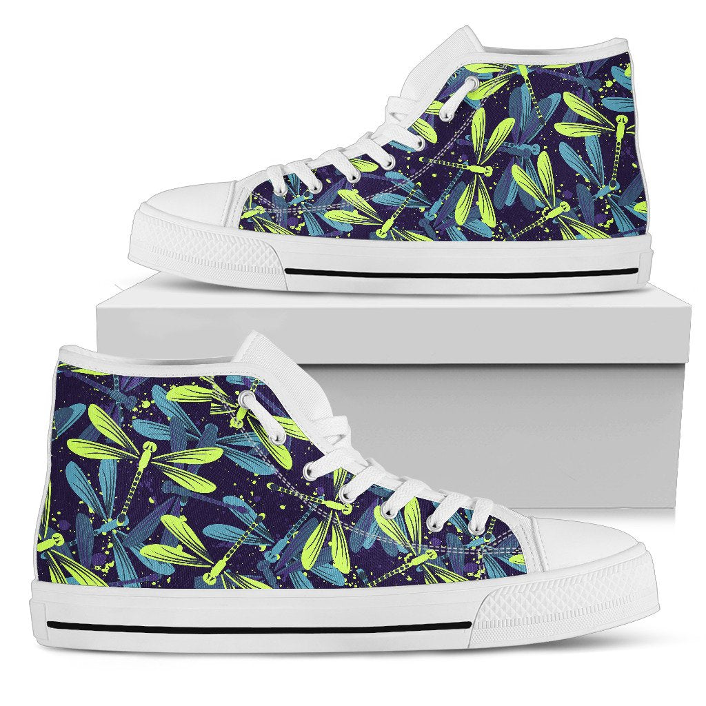 Dragonfly Lime Blue Print Pattern Women High Top Shoes