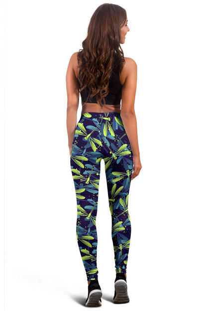Dragonfly Lime Blue Print Pattern Women Leggings