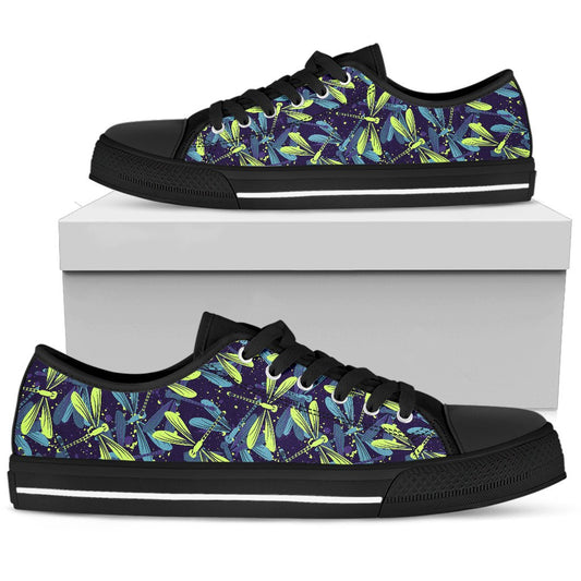Dragonfly Lime Blue Print Pattern Women Low Top Shoes