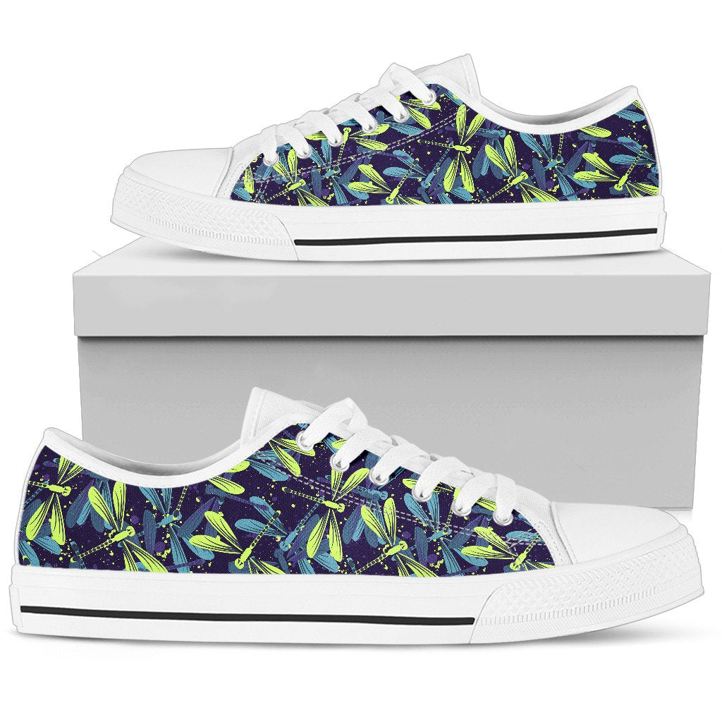 Dragonfly Lime Blue Print Pattern Women Low Top Shoes