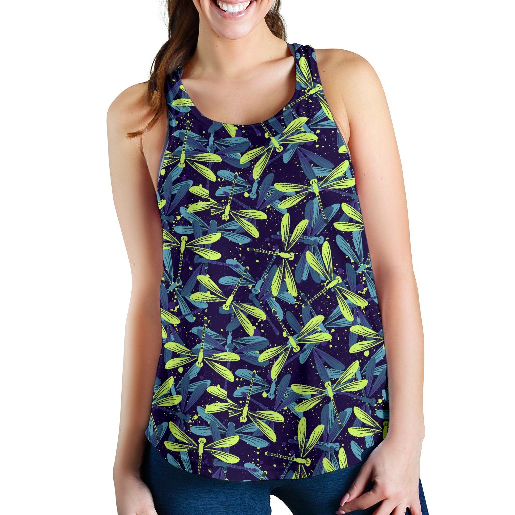 Dragonfly Lime Blue Print Pattern Women Racerback Tank Top