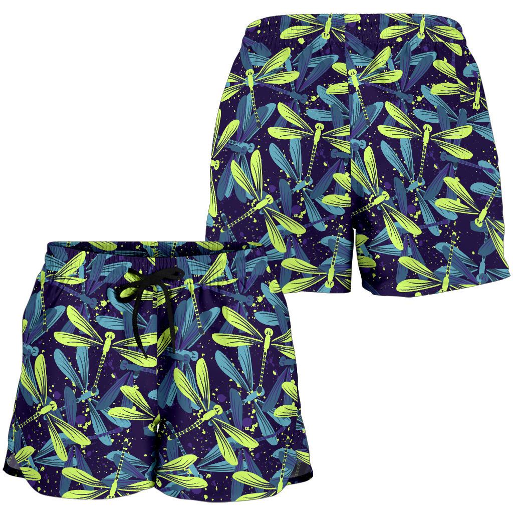 Dragonfly Lime Blue Print Pattern Women Shorts-JTAMIGO.COM