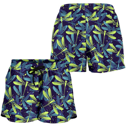 Dragonfly Lime Blue Print Pattern Women Shorts-JTAMIGO.COM