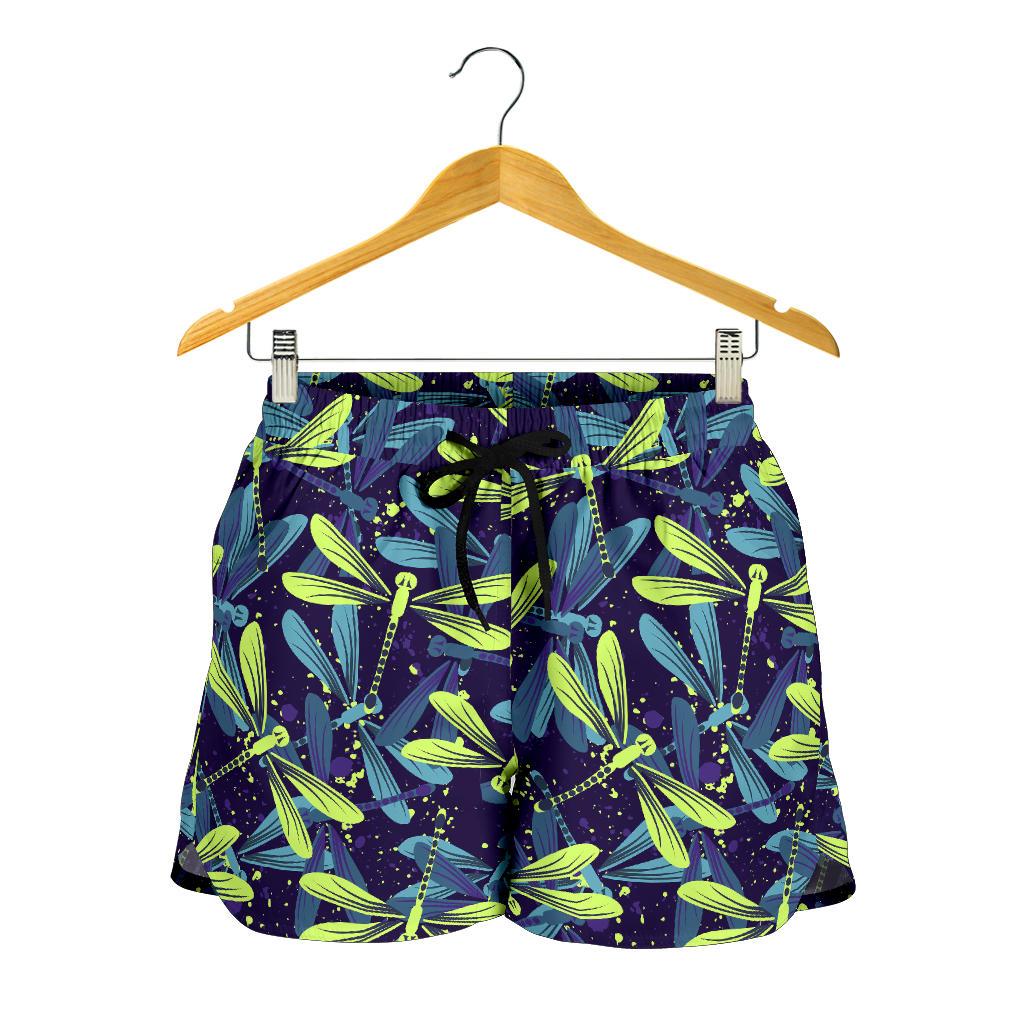 Dragonfly Lime Blue Print Pattern Women Shorts-JTAMIGO.COM