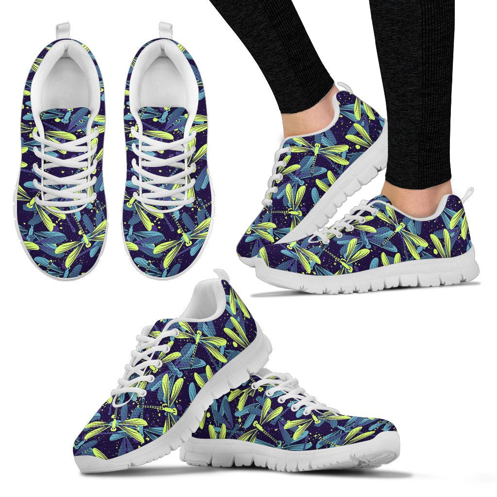 Dragonfly Lime Blue Print Pattern Women Sneakers Shoes