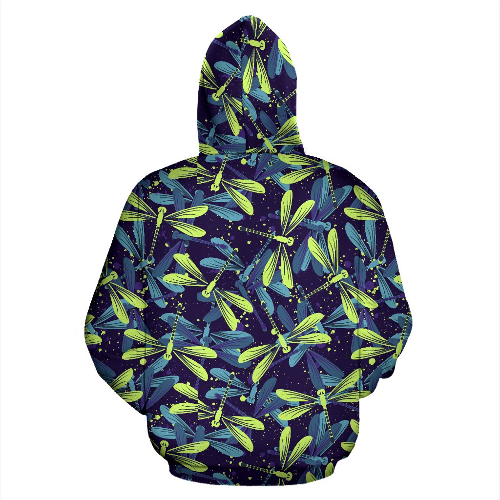 Dragonfly Lime Blue Print Pattern Zip Up Hoodie