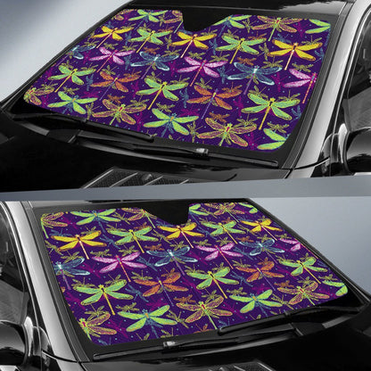 Dragonfly Neon Color Print Pattern Car Sun Shade For Windshield