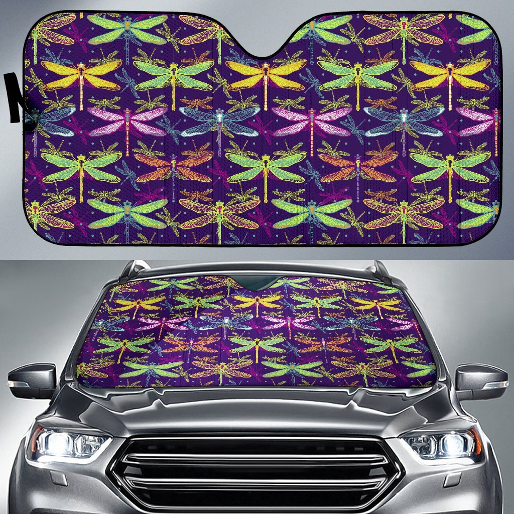 Dragonfly Neon Color Print Pattern Car Sun Shade For Windshield