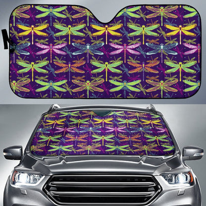 Dragonfly Neon Color Print Pattern Car Sun Shade For Windshield