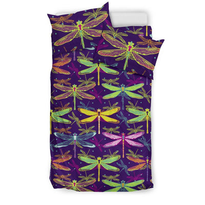 Dragonfly Neon Color Print Pattern Duvet Cover Bedding Set