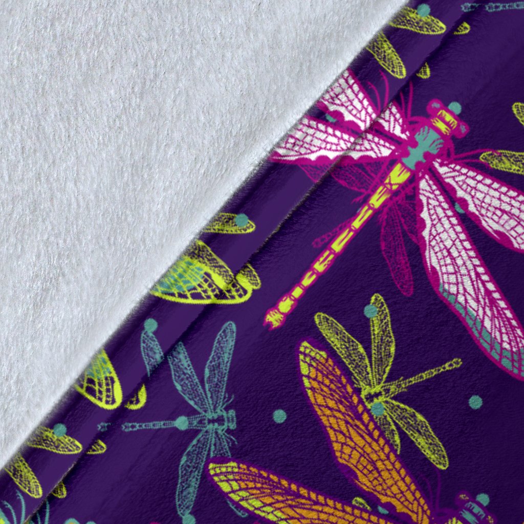 Dragonfly Neon Color Print Pattern Fleece Blanket