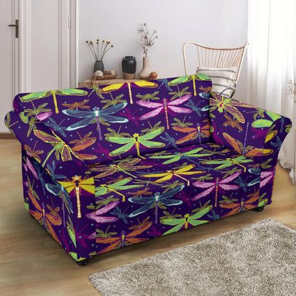 Dragonfly Neon Color Print Pattern Loveseat Slipcover-JTAMIGO.COM
