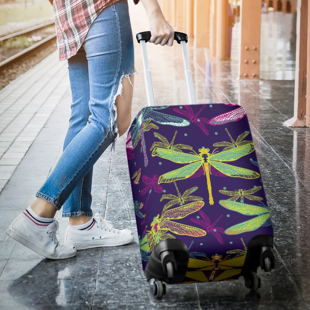 Dragonfly Neon Color Print Pattern Luggage Cover Protector