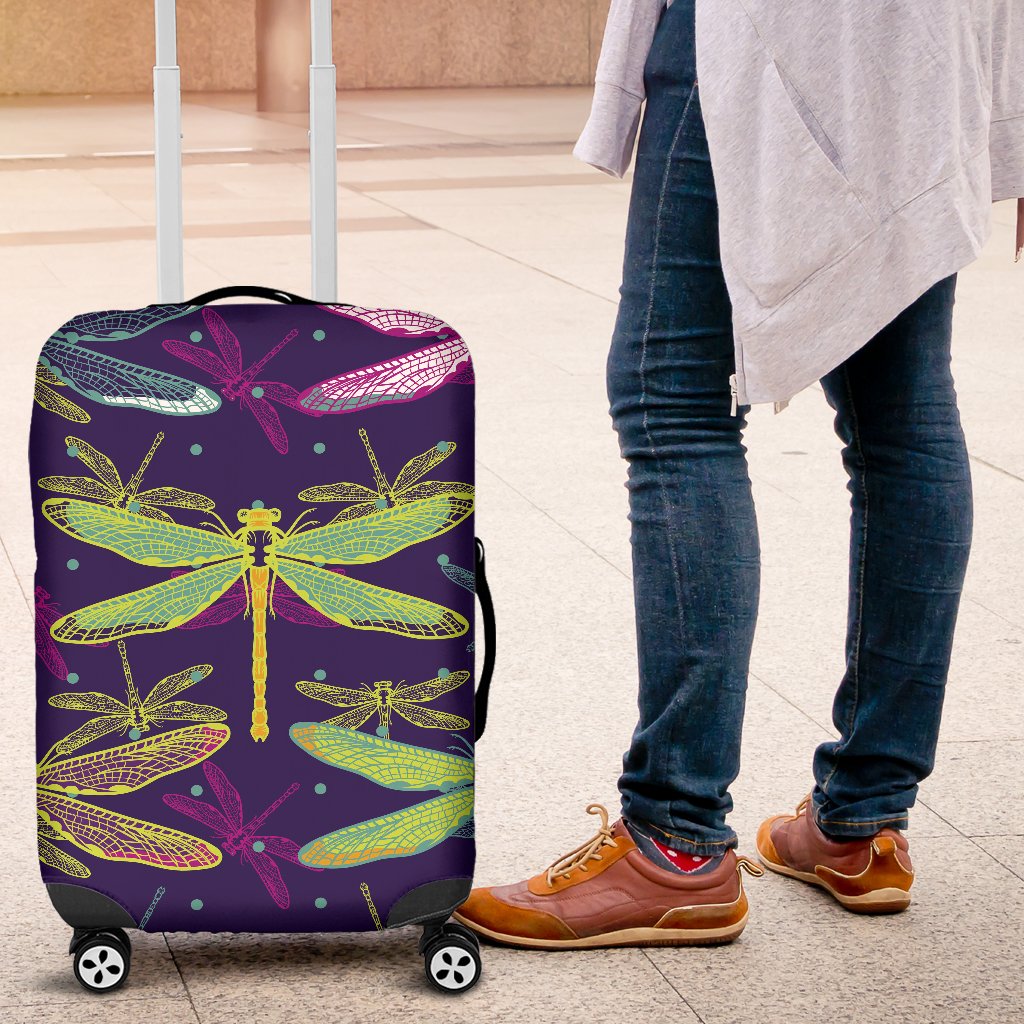 Dragonfly Neon Color Print Pattern Luggage Cover Protector