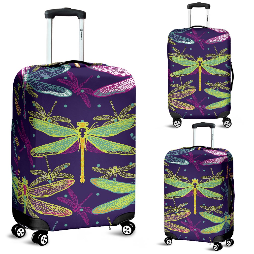 Dragonfly Neon Color Print Pattern Luggage Cover Protector