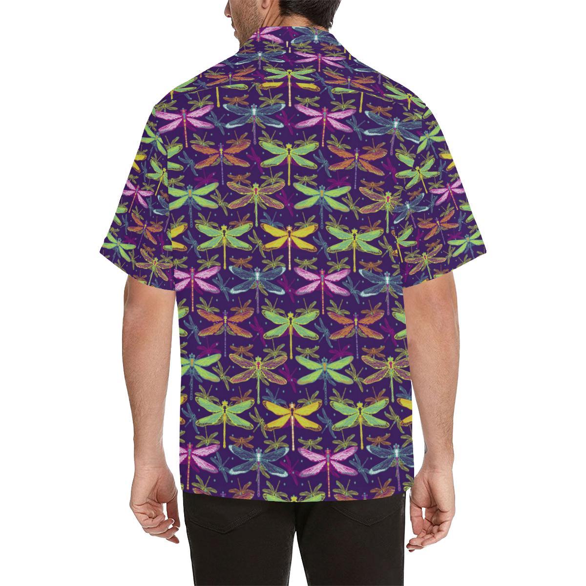 Dragonfly Neon Color Print Pattern Men Aloha Hawaiian Shirt
