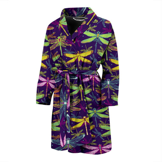 Dragonfly Neon Color Print Pattern Men Bath Robe-JTAMIGO.COM