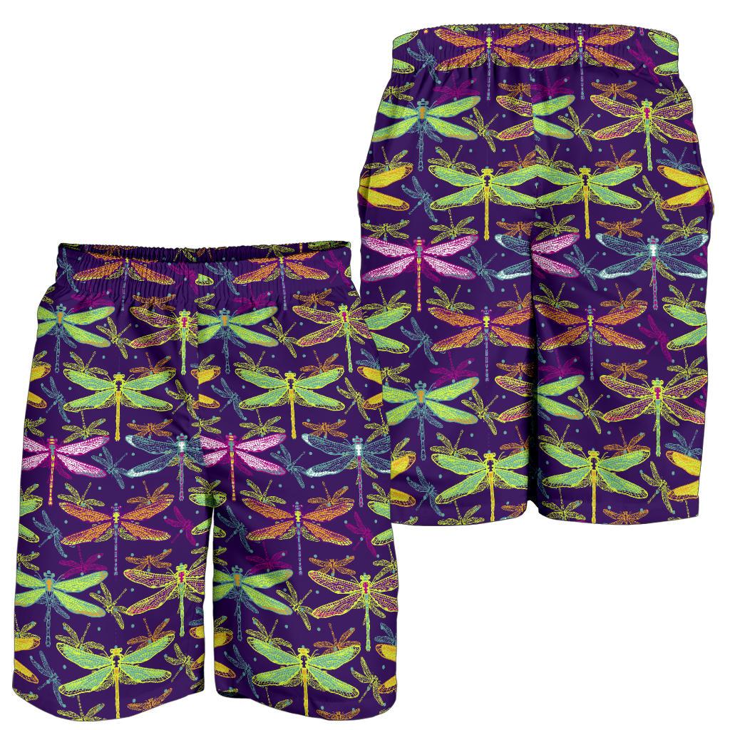 Dragonfly Neon Color Print Pattern Mens Shorts-JTAMIGO.COM