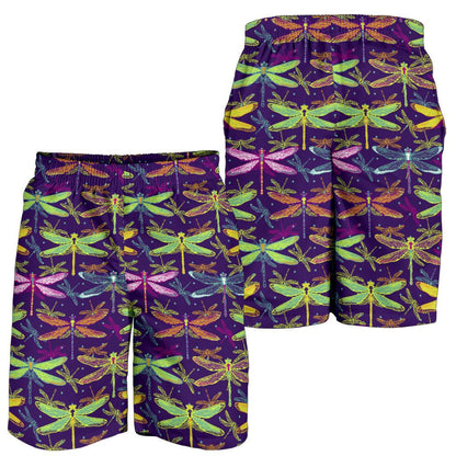 Dragonfly Neon Color Print Pattern Mens Shorts-JTAMIGO.COM